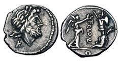 Roman Republican Coins ROMAN REPUBLIC. T. Cloelius, 98 BC. AR Quinarius (1.85 gm). Laureate head of Jupiter / Victory crowning trophy, Gaulish capive at base. Cloulia.2. Cr.332/1a. Toned VF.
