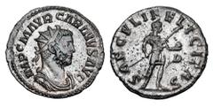 Roman Imperial Coins CARINUS, Caesar, 282-283 AD. Silvered Æ Antoninianus (3.45 gm) of Lugdunum. Radiate draped and cuirassed bust / Emperor standing holding orb and spear. RIC.214. Toned XF.