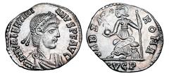Roman Imperial Coins VALENTINIAN II, 375-392 AD. AR Siliqua (1.92 gm) of Lugdunum. Diademed draped bust / Roma seated, holding inverted spear and Victory on globe. RSC.76b. RIC.43a. Mint. ex Collectio