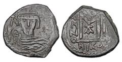 Byzantine Coins BYZANTINE EMPIRE. Heraclius, 610-641 AD. Æ Follis (11.85 gm) of Nikomedia, yr. 1 A. Crowned bust facing / Large M. S.833. VF, green patina.