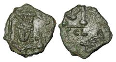 Byzantine Coins BYZANTINE EMPIRE. Constantine IV, 668-685 AD. Æ Follis (2.98 gm) of Syracuse. Helmeted bust facing / Large M. S.1210. VF+, green patina. Scarce.