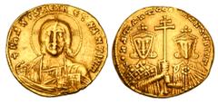 Byzantine Coins BYZANTINE EMPIRE. Constantine VII, 945-959 AD. Gold Solidus (4.35 gm) of Constantinople. Facing bust of Christ / Facing busts of emperors. S.1751. VF+. Scarce.