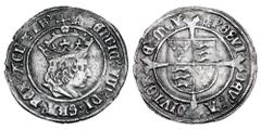 World Coins - Medieval (pre-1500) ENGLAND. Henry VIII, 1509-1547 AD. AR Groat (2.83 gm), First coinage, i. m. Castle, of London. Crowned bust / Shield of arms on long cross. S.2316. Toned VF.