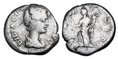 Roman Imperial DIDIA CLARA, daughter of Didius Julianus, 193 AD. AR Denarius (2.40 gm). Draped bust / Hilaritas standing with long palm and cornucopia. RSC.3. RIC.10(R4). aVF. Very Rare. Beautiful dau