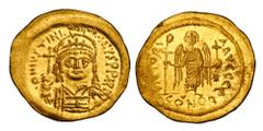 Byzantine BYZANTINE EMPIRE. Justinian I, 527-565 AD. Gold Solidus (4.41 gm) of Constantinople. Crowned bust facing / Angel standing. S.140. Mint.