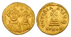 Byzantine BYZANTINE EMPIRE. Heraclius, 610-641 AD. Gold Solidus (4.30 gm) of Constantinople. Crowned busts of Heraclius and Heraclius Constantine / Cross on steps. S.743. VF+,