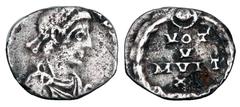 British ENGLAND. Time of Legendary King Arthur, IV-V Century AD. AR Clipped Siliqua (0.56 gm). Diademed draped bust / Roma seated holding Victory and spear. Toned aVF. Found in England. These severely