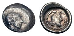 Greek Coins LYCIA, Xanthos. V-IV Century BC. AR Obol (0.53 gm). Helmeted head of Athena / Head of Persian satrap. SNG.vAul.4177cf. Hurter,Tissaphernes.pg,2. Toned aVF/VF. Very Rare.