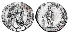 Roman Imperial Coins PERTINAX, Jan-Mar 193 AD. AR Denarius (3.07 gm). Laureate head / Pertinax, veiled, sacrificing over tripod. RIC.13a(R2). Toned aXF. Rare. Choice high relief artistic bust.