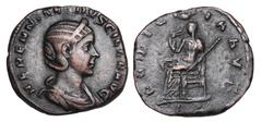 Roman Imperial Coins HERENNIA ETRUSCILLA, wife of Decius, 249-251 AD. Æ Sestertius (15.95 gm). Draped bust / Pudicitia seated holding long staff. RIC.136b(R). aXF. Rare. ex Leventhal Collection.