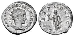Roman Imperial Coins HERENNIUS ETRUSCUS, 251 AD. AR Antoninianus (4.66 gm) as Caesar. Radiate draped bust / Spes standing holding flower. RIC.149. RSC.38. Toned VF+. Scarce.