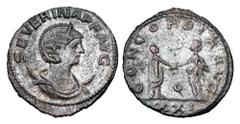 Roman Imperial Coins SEVERINA, wife of Aurelian, 270-275 AD. Silvered Æ Antoninianus (4.06 gm) of Antioch. Diademed bust on crescent / Emperor and empress clasping hands. RIC.19. Toned aXF.