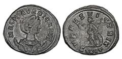 Roman Imperial Coins MAGNIA URBICA, wife of Carinus, 283-285 AD. Æ Antoninianus (3.54 gm) of Ticinum. Diademed bust on crescent / Venus standing holding helmet and sceptre. RIC.347. VF, brown black pa