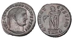 Roman Imperial Coins MAXIMINUS II DAIA, 309-313 AD. Æ Follis (7.35 gm) of Nikomedia as Augustus, 310-311 AD. Laureate head / Genius standing with cornucopiae and patera. RIC.66c. XF, brown patina.