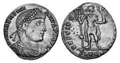 Roman Imperial Coins VALENTINIAN I, 364-375 AD. AR Siliqua (1.87 gm) of Lugdunum. Diademed draped and cuirassed bust / Emperor standing holding labarum and Victory. RIC.6b4. Toned XF. ex E. Harptree H