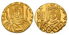 Byzantine Coins BYZANTINE EMPIRE. Irene 797-802 AD. Gold Solidus (3.81 gm - full weight for this issue) of Syracuse. Crowned draped bust of Irene facing, curved back of throne behind / Crowned bust we