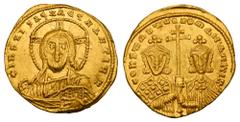 Byzantine Coins BYZANTINE EMPIRE. Constantine VII, 913-959 AD. Gold Solidus (4.37 gm) of Constantinople. Facing bust of Christ / Cross between facing busts of Emperor & Romanos II. S.1751. XF.