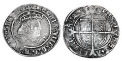 World Coins - Medieval (pre-1500) ENGLAND. Henry VIII, 1509-1547 AD. AR Groat (2.59 gm), Second coinage, i. m. Rose. Crowned bust in profile / Shield of arms on long cross. S.2337E. Toned VF.