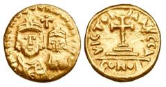 Byzantine BYZANTINE EMPIRE. Constans II, 641-668 AD. Gold Solidus (3.90 gm) of Carthage, yr.4 (644/5). Facing busts of Constans and Constantine IV / Cross potent. S.1040. VF+. Scarce.