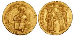 Byzantine BYZANTINE EMPIRE. Romanus III Argyros, 1028-1034 AD. Gold Histamenon Nomisma (4.41 gm). Christ enthroned facing / Emperor standing, crowned by the Virgin. S.1819. aXF. Bold Christ.