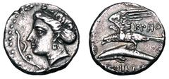 Greek Coins PAPHLAGONIA, Sinope. 333-306 BC. AR Drachm (5.76 gm). Head of nymph, aplustre to left / Eagle on dolphin. SNG.BMC.1474v. Toned aXF. ex Neubecker collection.