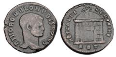 Roman Imperial Coins ROMULUS, son of Maxentius, 308-309 AD. Æ Follis (8.70 gm) of Rome. Bare head / Dome-roofed temple surmounted by eagle. RIC.207. VF, brown patina. Rare.