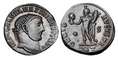 Roman Imperial Coins MAXIMINUS II DAIA, 310 - 313 AD. Silvered Æ Follis (4.71 gm) of Antioch, as Augustus 312 AD. Laureate head / Genius standing with bust of Sol and cornucopiae. RIC.164b. Toned XF, 
