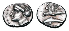 Greek Coins PAPHLAGONIA, Sinope. 410-350 BC. AR Drachm (4.98 gm). Head of nymph / Eagle on dolphin. SNG.BM.1420. Toned XF.