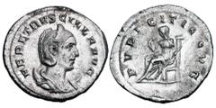 Roman Imperial Coins HERENNIA ETRUSCILLA, wife of Decius, 249-251 AD. AR Antoninianus (4.55 gm). Diademed bust on crescent / Pudicitia seated holding sceptre. RIC.59b. XF.
