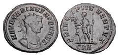 Roman Imperial Coins CARINUS, 283-285 AD. Æ Antoninianus (4.06 gm), as Caesar, of Rome. Radiate draped bust / Carinus standing with standard and sceptre. RIC.158. aXF, brown black patina.