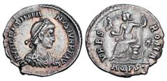 Roman Imperial Coins VALENTINIAN II, 375-392 AD. AR Siliqua (2.16 gm) of Aquileia. Diademed, draped and cuirassed bust / Roma seated holding Victory and spear. RSC.16. RIC.15d.. Nicely Toned VF+. Larg