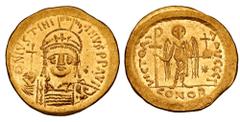 Byzantine Coins BYZANTINE EMPIRE. Justinian I, 527-565 AD. Gold Solidus (4.50 gm) of Constantinople. Crowned bust facing / Angel standing. Sear.140. Near Mint.