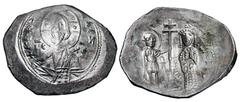 Byzantine Coins BYZANTINE EMPIRE. Alexios I, 1081-1118 AD. Electrum Histamenon (3.72 gm) of Thessaloniki. Facing bust of Christ / Cross between St. Demetrios & Alexios. S.1905. Toned XF. Very Rare.