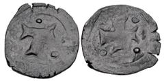 World Coins - Medieval (pre-1500) DENMARK. Christopher II, 1319-1332 AD. Æ Penning (1.18 gm) of Jylland. T / Cross. Kraufeld-Bullner.590 Crude aVF, dark brown patina.