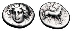 Greek Coins THESSALY, Larissa. 356-342 BC. AR Drachm (5.82 gm). Three-quarters facing head of the nymph Larissa / Thessalos restraining horse. BCD.Nomos.1151. Toned VF. Rare reverse.
