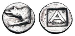 Greek Coins ARGOLIS, Argos. 330-270 BC. AR Triobol (2.59 gm). Wolf forepart / Large A, club below, within incuse square. BCD.1092. VF.