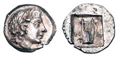 Greek Coins LYCIA, Lycian League. Masikytes, 48-42 BC. AR Hemidrachm (1.87 gm). Laureate head of Apollo / Lyre in incuse square. Troxell.87. RPC.3301. Toned aXF. Rare.