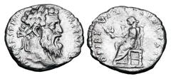 Roman Imperial Coins PERTINAX, January-March, 193 AD. AR Denarius (3.09 gm). Laureate head / Ops seated holding grain ears. RIC.8a. (R2). Toned VF. Very Rare.
