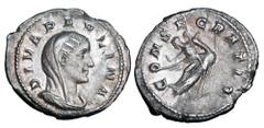 Roman Imperial Coins PAULINA, wife of Maximinus, 235-238 AD. AR Denarius (3.17 gm), posthumous commemorative. Veiled bust / Paulina riding peacock. RIC.2(R2). Toned aXF. Very Rare.