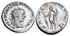 Roman Imperial Coins HOSTILIAN, 251 AD. AR Antoninianus (4.08 gm) of Rome as Caesar, 251. Radiate draped bust / Hostilian holding standard and spear. RIC.182 (S). Toned VF+. Scarce.