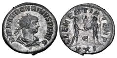 Roman Imperial Coins CARINUS, 283-285 AD. Silvered Æ Antoninianus (3.35 gm) of Cyzicus as Augustus. Radiate draped cuirassed bust / Emperor receiving Victory from Jupiter. RIC.324. Toned aXF.