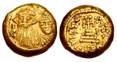 Byzantine Coins BYZANTINE EMPIRE. Constans II, 641-668 AD. Thick Gold Solidus (4.36 gm) of Carthage, yr.2 (642/3). Facing busts of Constans and Constantine IV / Cross potent on steps. S.1040. DO.122. 
