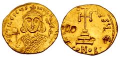 Byzantine Coins BYZANTINE EMPIRE. Philippicus, 711-713 AD. Gold Solidus (4.35 gm) of Constantinople. Crowned bust facing with globe and sceptre / Cross on four steps. S.1447. aXF, scuffs and punch mar