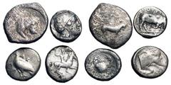 Lot of 4 Greek Silver Coins Thourioi Stater, Akragas didrachm, Gela Tetradrachm, Gela Didrachm. Fine to aVF, all with some porosity. [4 coins] [Est. $300]