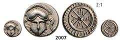 ANCIENT GREEK COINS Diobol, Silver (1.26g) Obv. Mesembria Diobol, Silver (1.26g) Obv.: Corinthian helmet facing. Rev.: M-E-T-A in four quarters of a wheel surrounded by border of radiating lines. SNG 