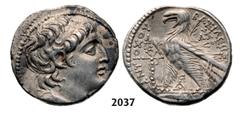 ANCIENT GREEK COINS Tetradrachm (Struck 136 AD) Tyre, Silver (14.14g) Obv. SELEUKID KINGS OF SYRIA Tetradrachm (Struck 136 AD) Tyre, Silver (14.14g) Obv.: ΒΑΣΙΛΕΩΣ ΑΝΤΙΟΞΟΥ, Diademed and draped bust r