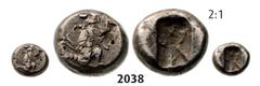 ANCIENT GREEK COINS Quarter Siglos, Silver (1.24g) Obv. PERSIA Achaemedin Kingdom Xerxes II, 420-375 BC Quarter Siglos, Silver (1.24g) Obv.: Persian king or hero right, in kneelingrunning stance, hold