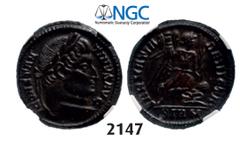 ROMAN EMPIRE Æ3 (Nummus) (Struck 324 AD) Sirmium, Billon (3.41g) Obv. Æ3 (Nummus) (Struck 324 AD) Sirmium, Billon (3.41g) Obv.: Laureate bust right. Rev.: Victory advancing right. RIC 48 Brown patina!
