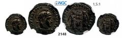 ROMAN EMPIRE Æ3 (Nummus) (Struck 325 AD) Ticinum, Billon (3.27g) Obv. Æ3 (Nummus) (Struck 325 AD) Ticinum, Billon (3.27g) Obv.: Helmeted and cuirassed bust right. Rev.: Two Victories place votive on a