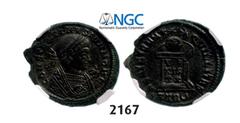 ROMAN EMPIRE Æ3 (Nummus) (Struck 338-339 AD) Trier, Billon (3.45g) Obv. Æ3 (Nummus) (Struck 338-339 AD) Trier, Billon (3.45g) Obv.: Laureate bust right. Rev.: Globe on altar inscribed VOT/IS/XX, three